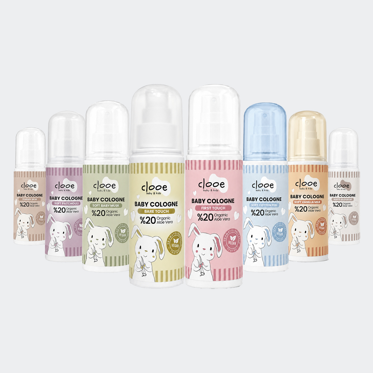 8li_set_150ml 8'li Bebek Kolonyası 150 ml Avantaj Seti - White Blossom - Tender Skin - Soft Patchouli - First Touch - Bare Touch - Soft Baby Musk - Soft Vanilla Milk - Soft Cotton Feel - Organik Aloe Vera Özlü - Görsel 1
